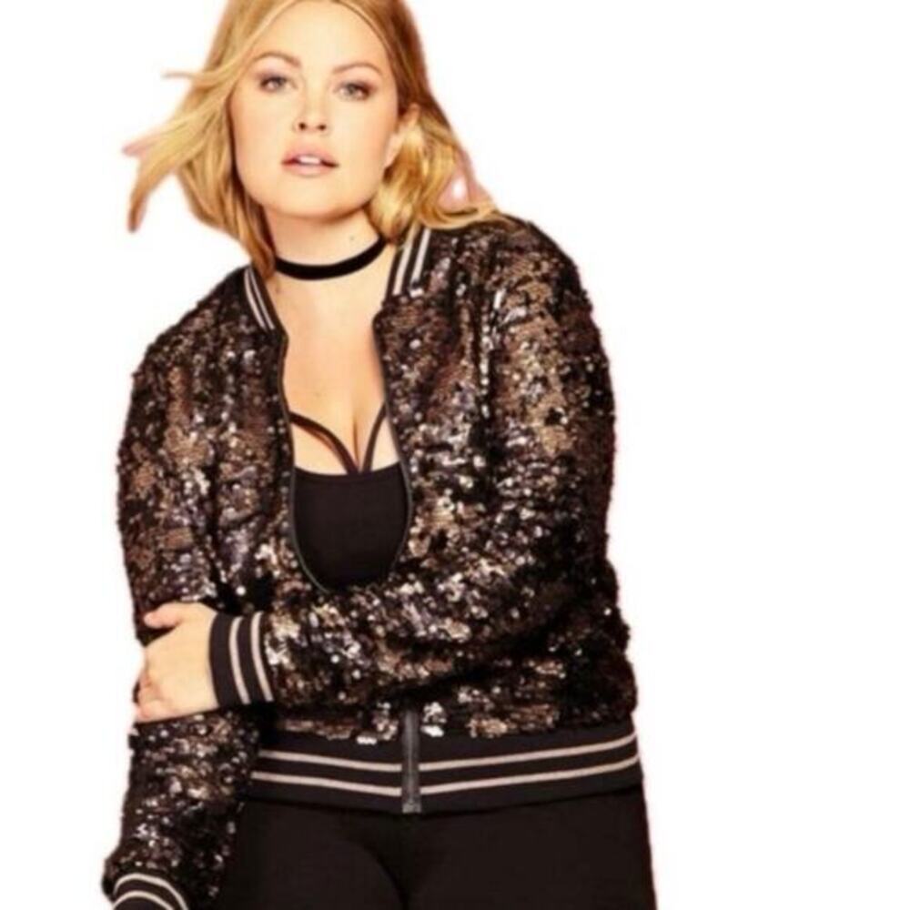 TORRID Runway Collection Bronze Black Sequined Bomber Jacket Size 3 | 3X (J-277)